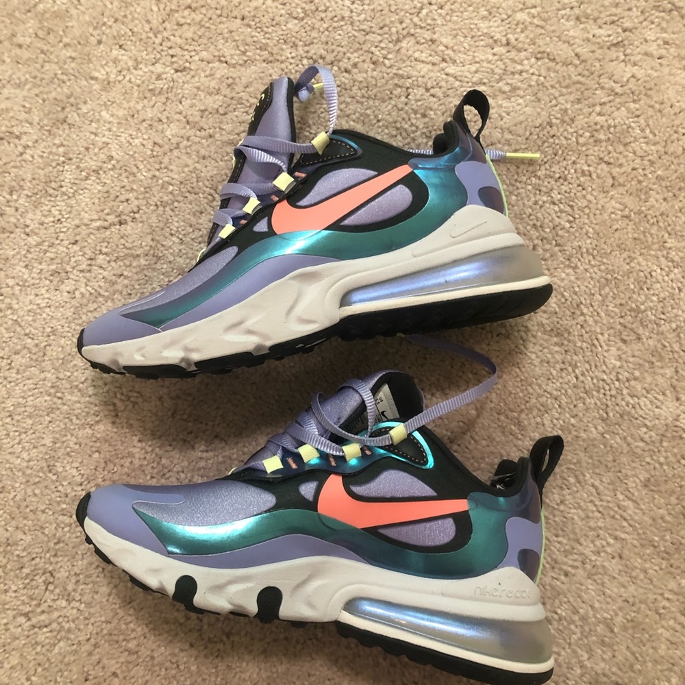 Nike Air Max 270 React Dark Smoke Grey Womens Size 5.5 Purple Blue Orange Neon